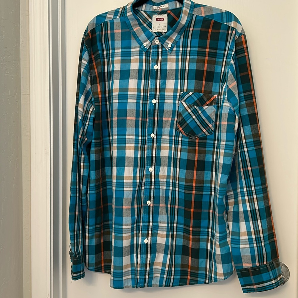 Men’s Levi’s Long Sleeves Plaid Button Down Shirt Standard Fit Size XXL